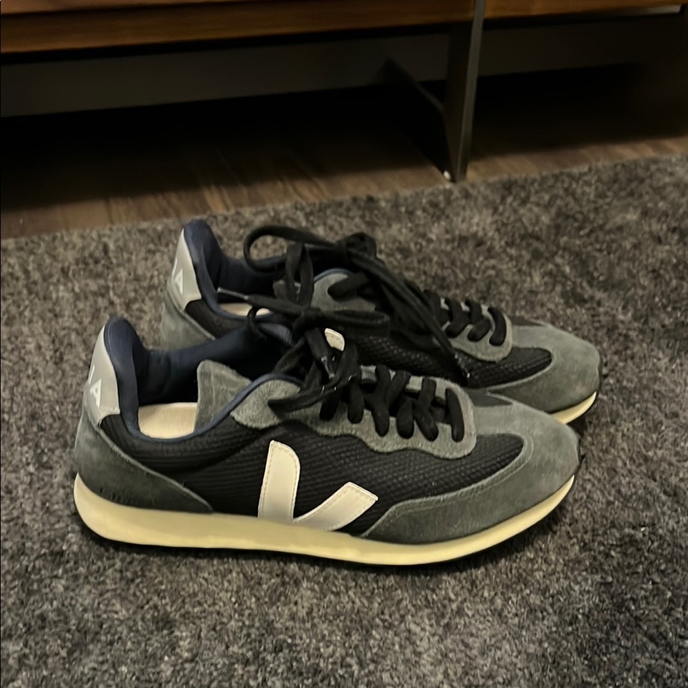 Veja Gray and Black Retro Sneakers